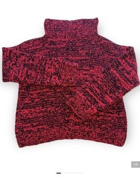 Aran Pure Handknit Turtleneck Cotton Sweater Oversized Pullover Small S